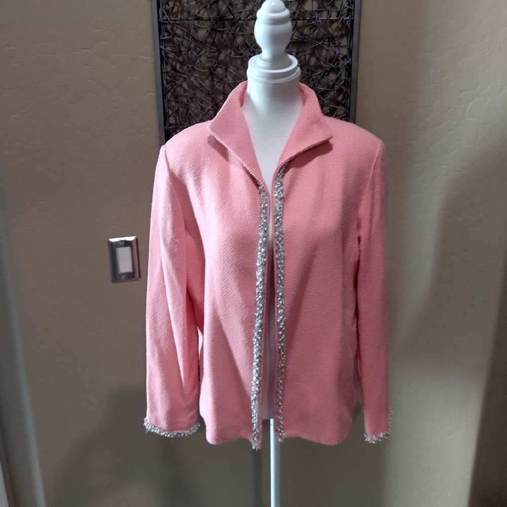 Patrick Christopher Silk Pink Jacket with Pearl and Silver Accent Trim